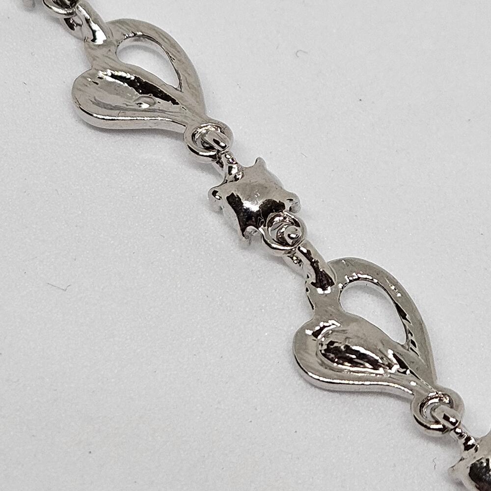 Silver Tone Heart Charm Rhinestone Accents Chain Bracelet - Picture 6 of 6